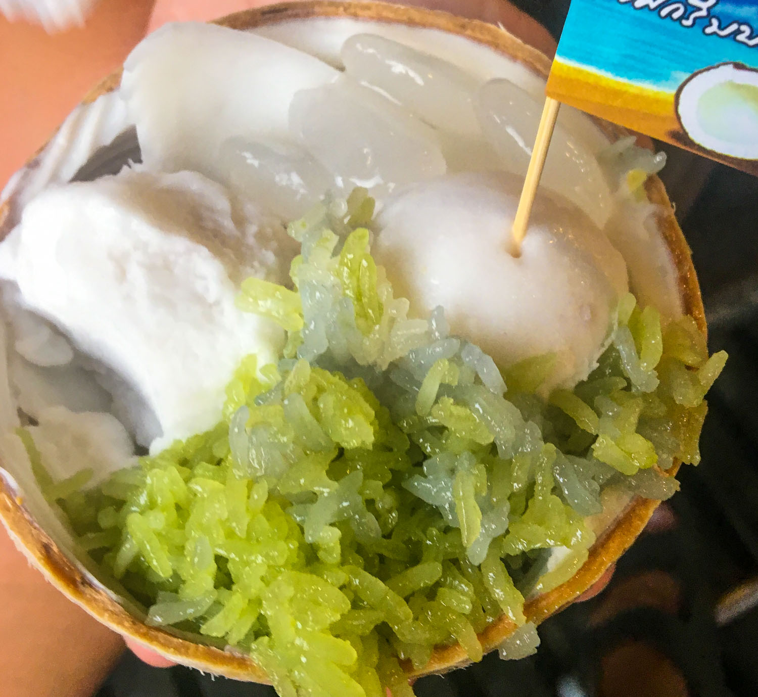 sorvete de coco e arroz verde 