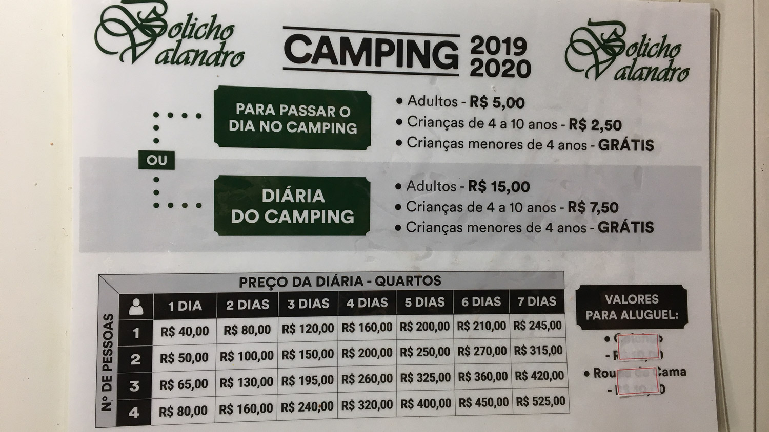 valores do bolicho do valandro